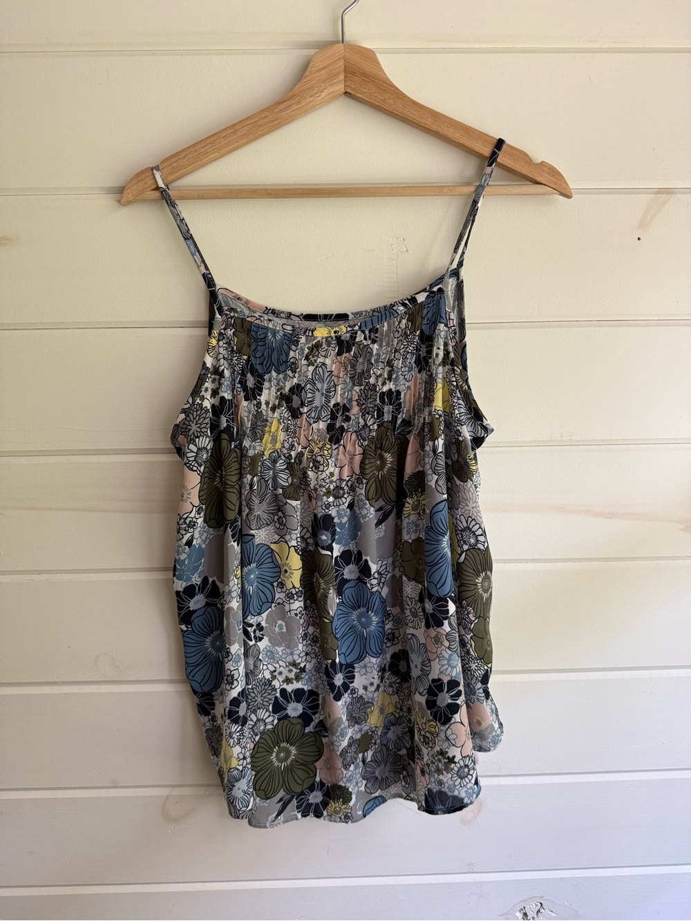 LOFT Floral Smocked Spaghetti-Strap Camisole - Blue, Olive, Pink, Yellow